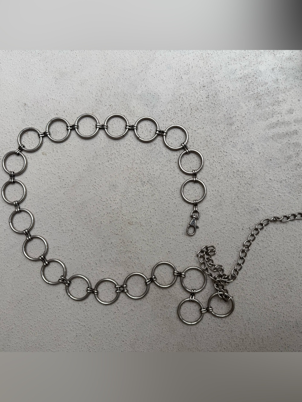 Silver Circle Chain Belt – 57” Adjustable Metal Ring Waist Belt Y2K Grunge